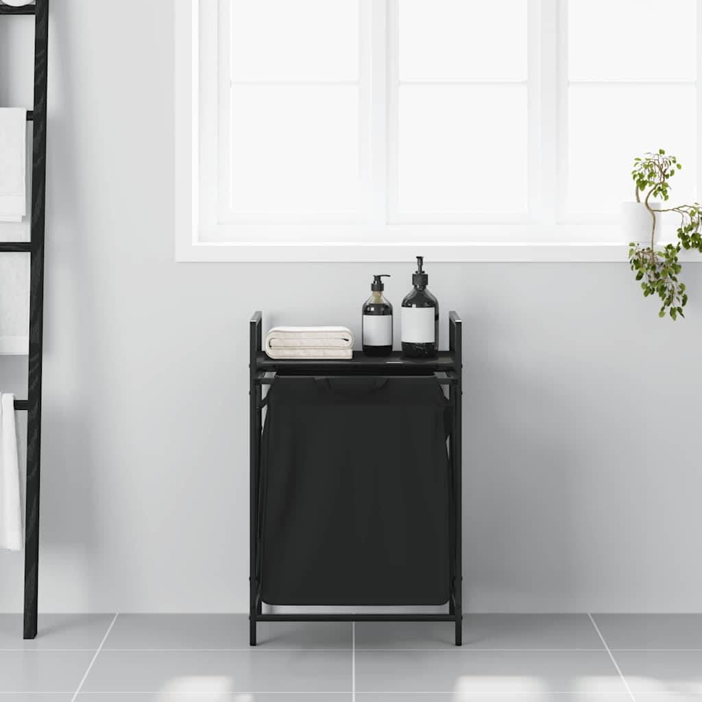 vidaXL Wäschekorb 1 Fach mit Ablage Schwarz Eichen-Optik