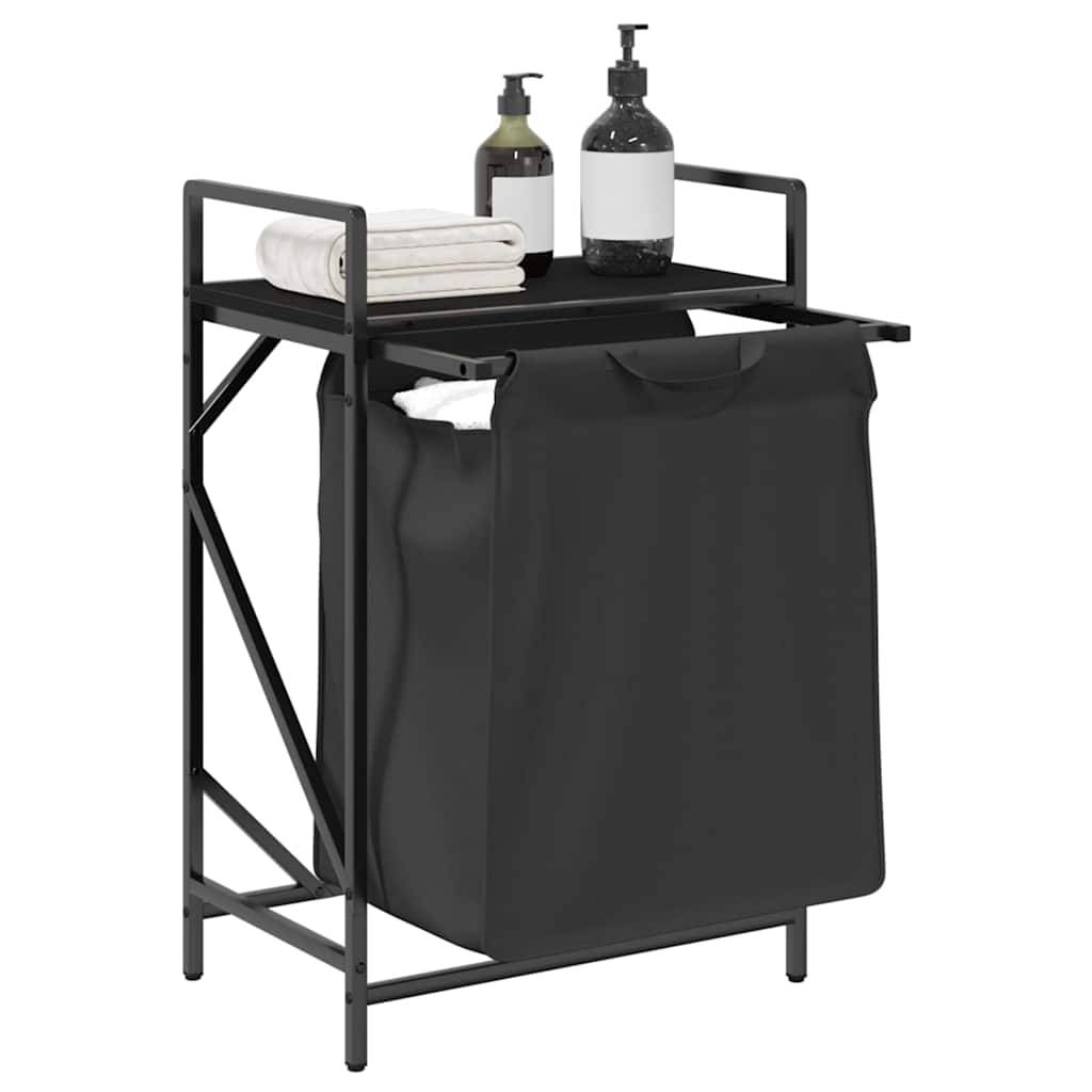 vidaXL Wäschekorb 1 Fach mit Ablage Schwarz Eichen-Optik