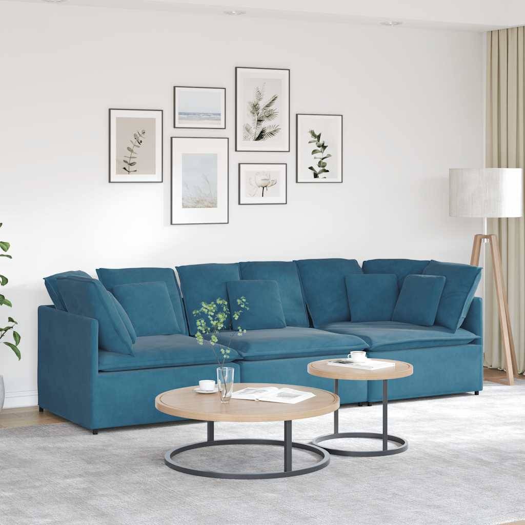 vidaXL Modulares Sofa mit Kissen Samt Blau