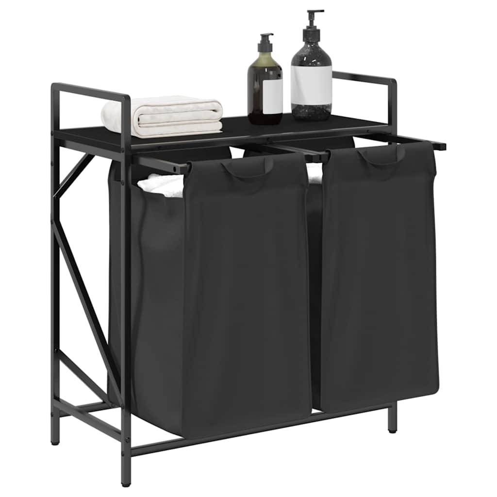 vidaXL Wäschekorb 2 Fächer mit Ablage Schwarz Eichen-Optik