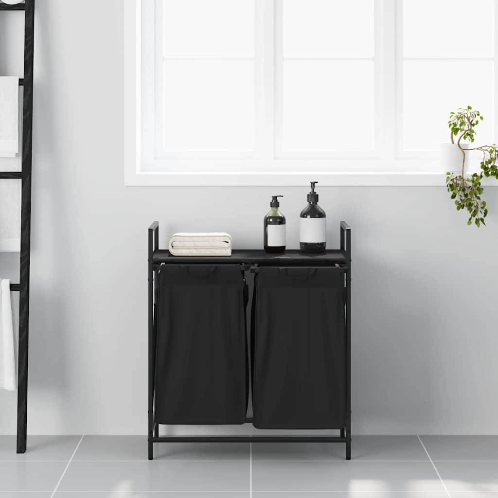 vidaXL Wäschekorb 2 Fächer mit Ablage Schwarz Eichen-Optik