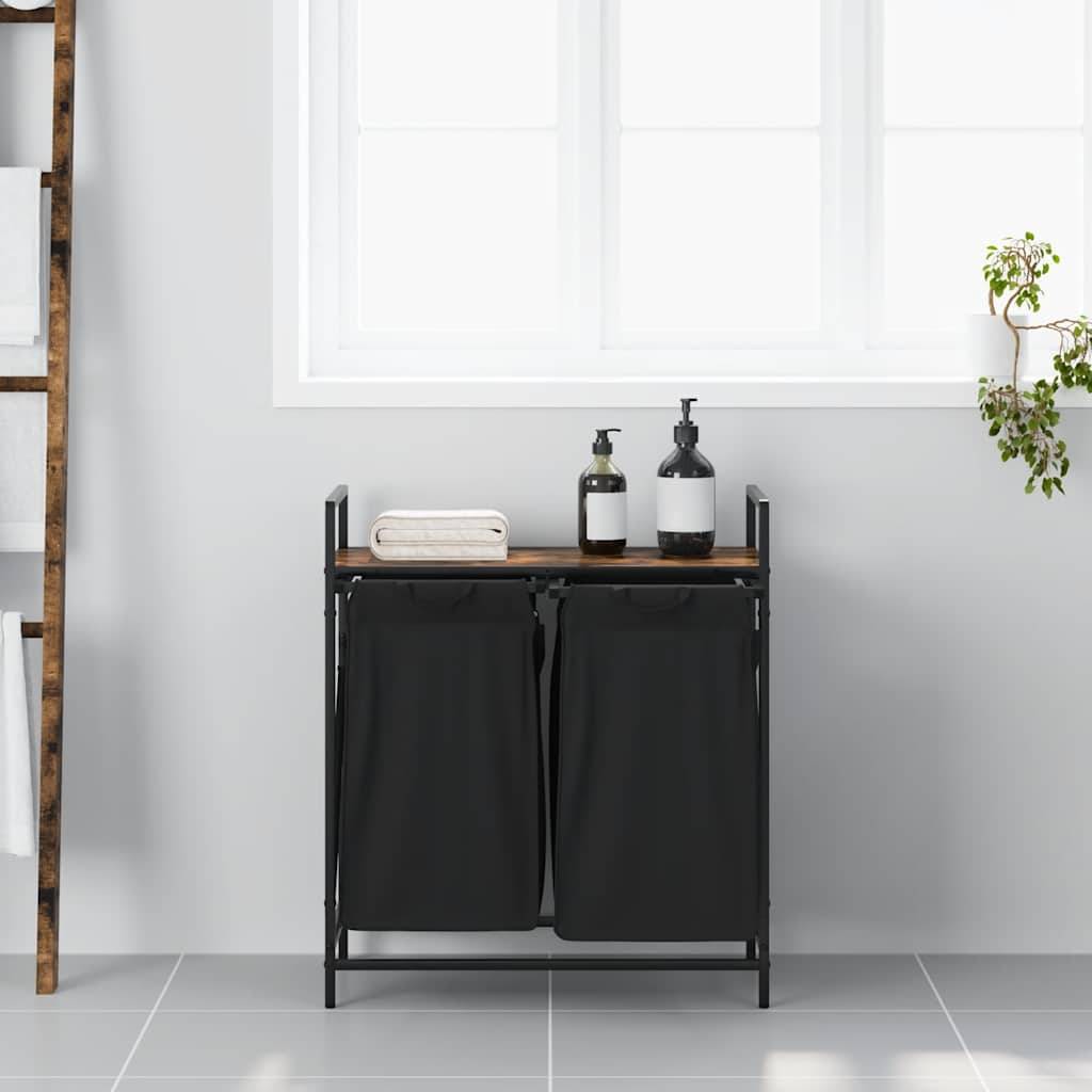 vidaXL Wäschekorb 2 Fächer mit Ablage Räuchereiche