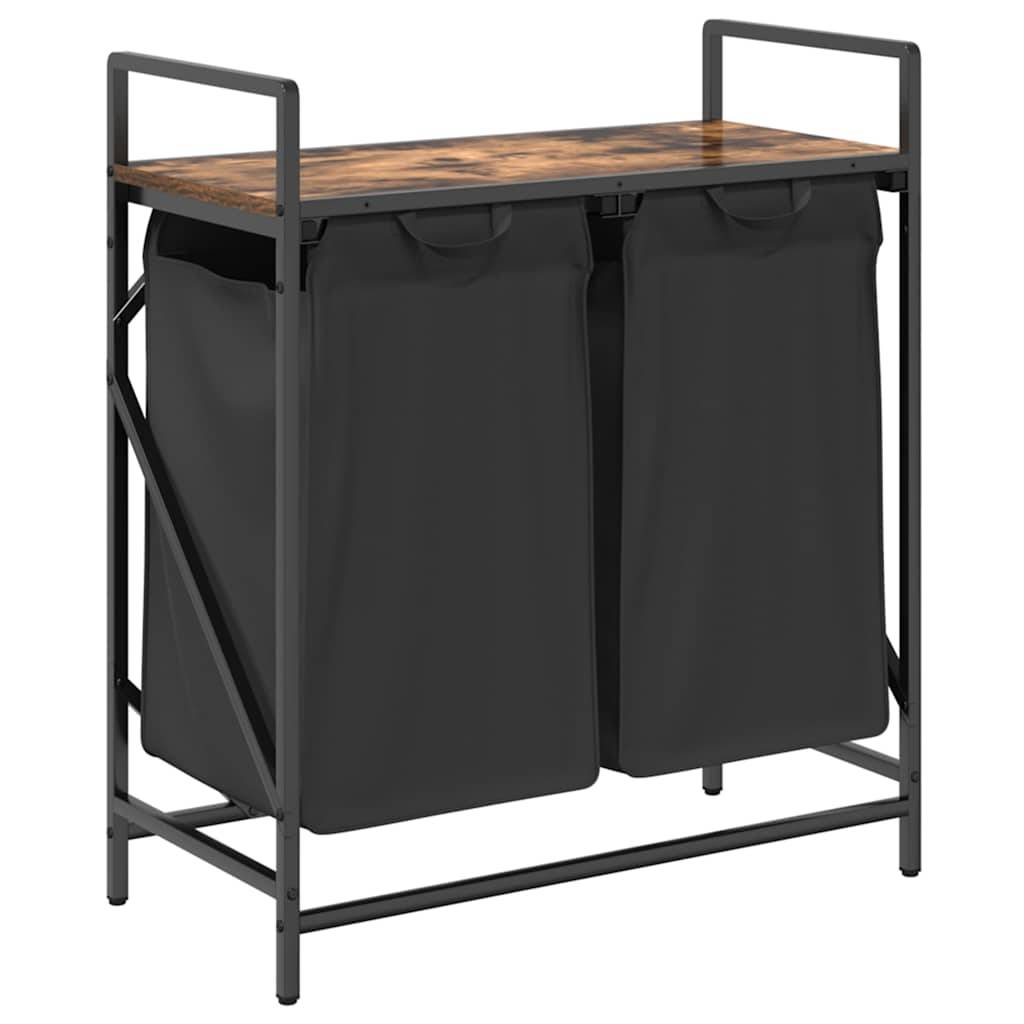 vidaXL Wäschekorb 2 Fächer mit Ablage Räuchereiche