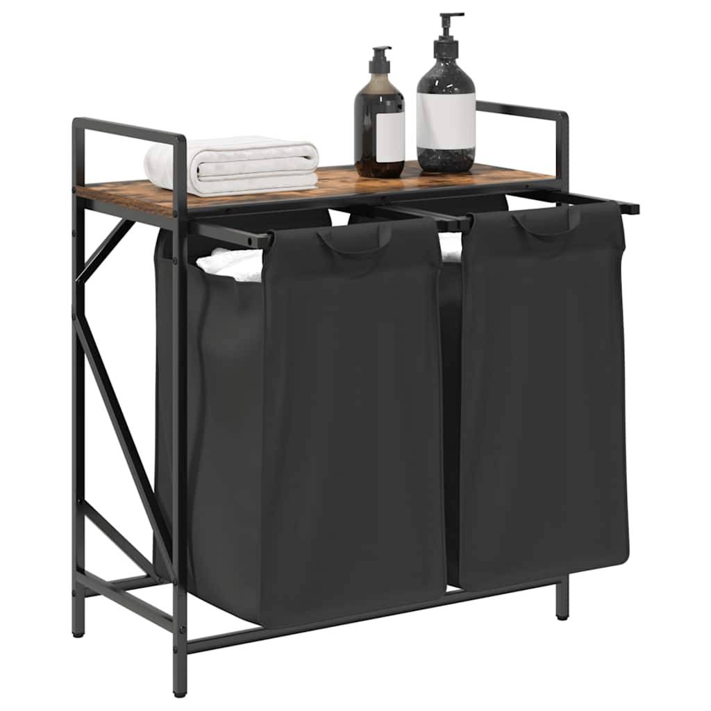 vidaXL Wäschekorb 2 Fächer mit Ablage Räuchereiche