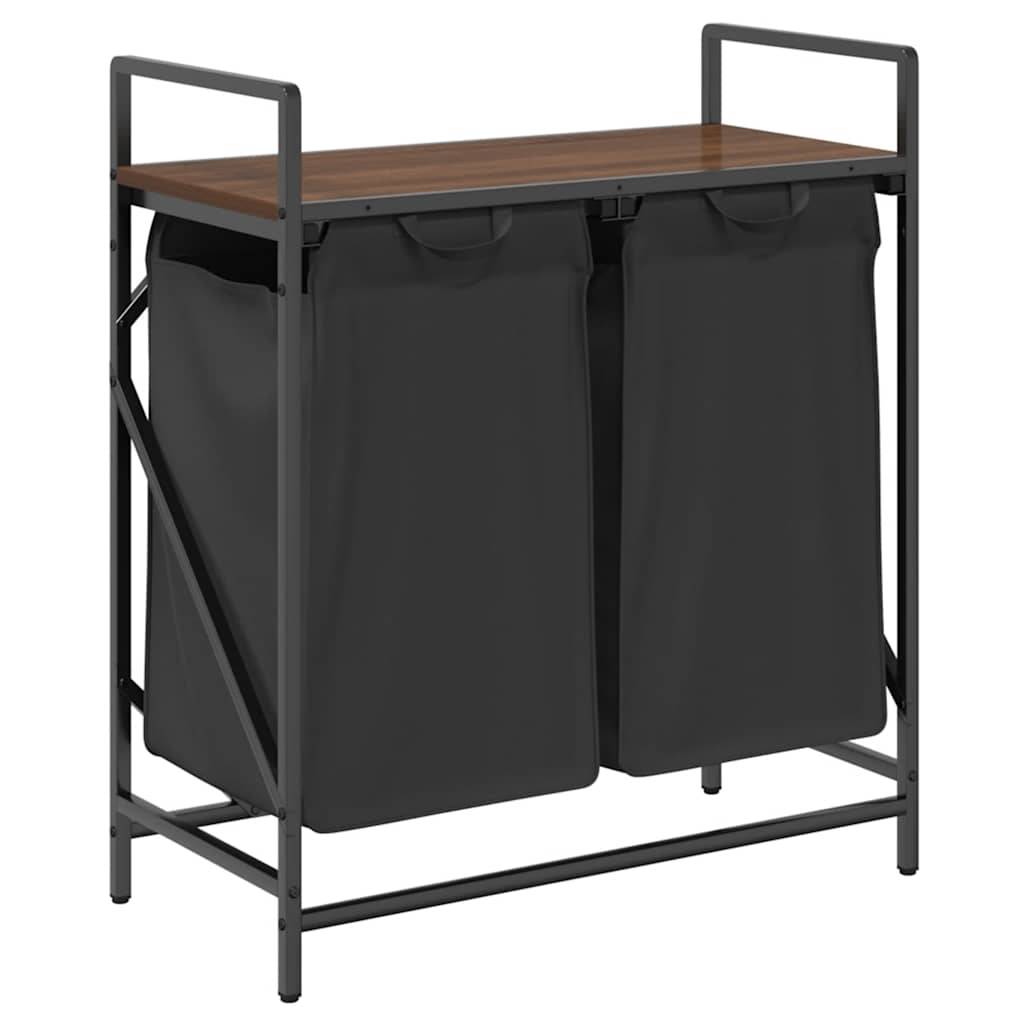 vidaXL Wäschekorb 2 Fächer mit Ablage Braun Eichen-Optik