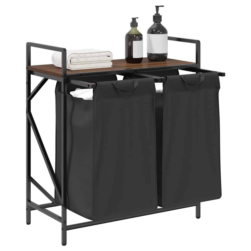 vidaXL Wäschekorb 2 Fächer mit Ablage Braun Eichen-Optik