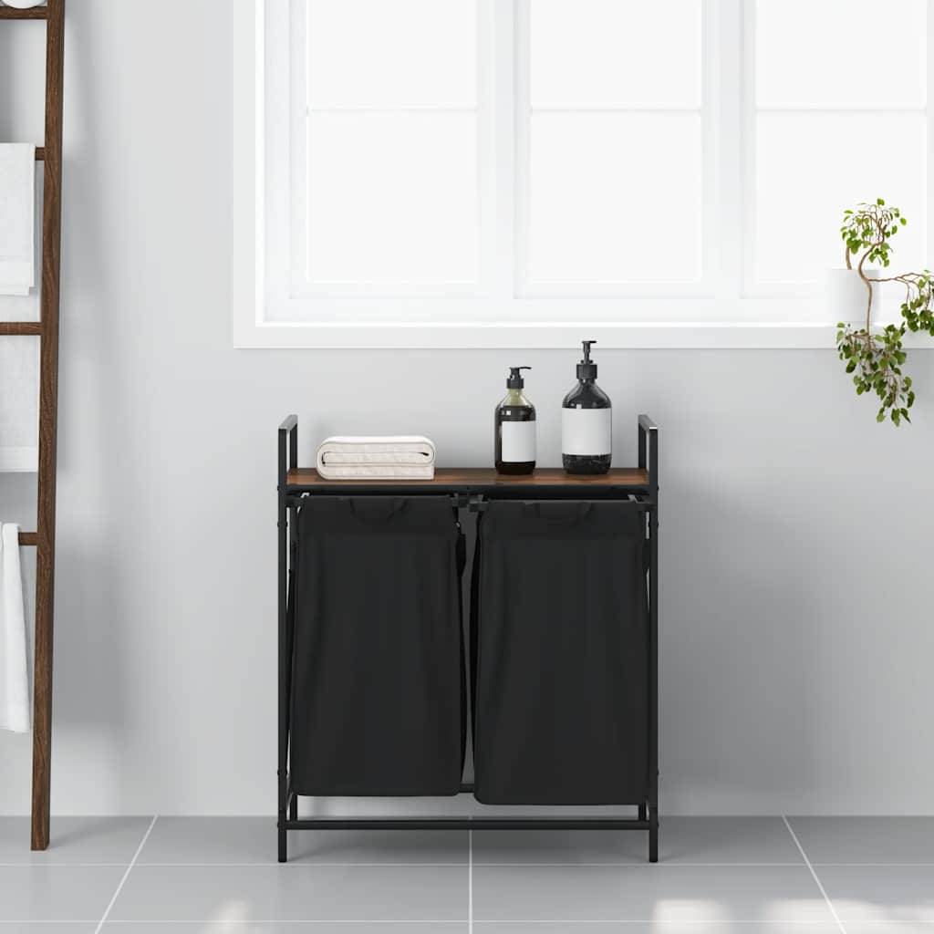 vidaXL Wäschekorb 2 Fächer mit Ablage Braun Eichen-Optik