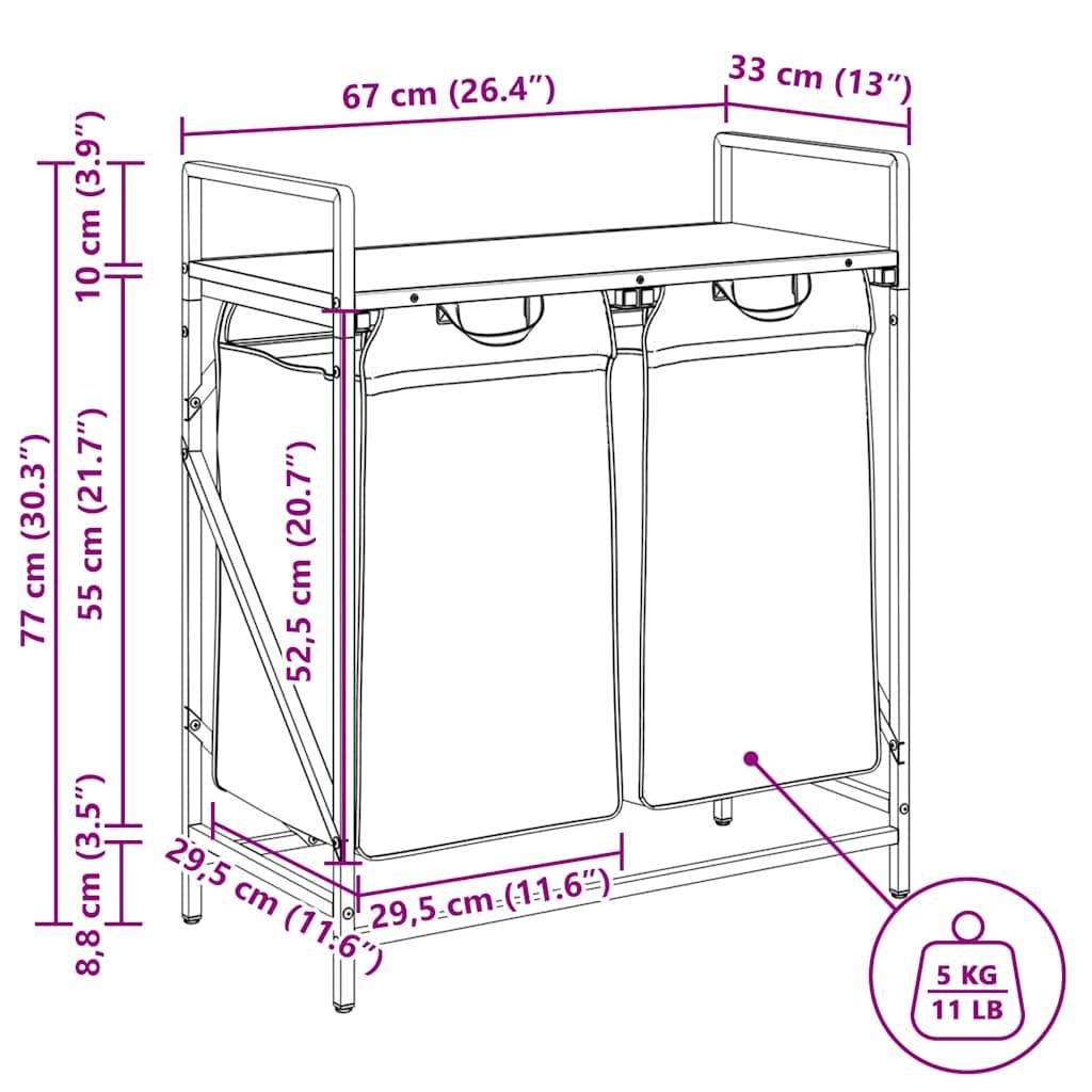 vidaXL Wäschekorb 2 Fächer mit Ablage Braun Eichen-Optik