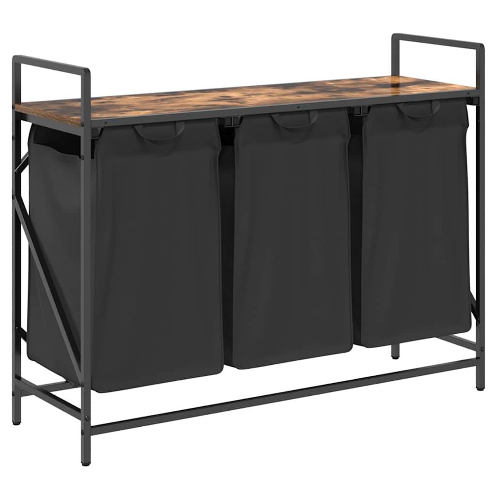 vidaXL Wäschekorb 3 Fächer mit Ablage Räuchereiche