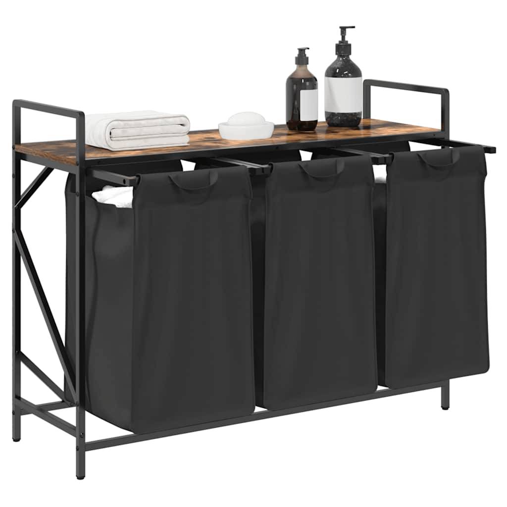 vidaXL Wäschekorb 3 Fächer mit Ablage Räuchereiche