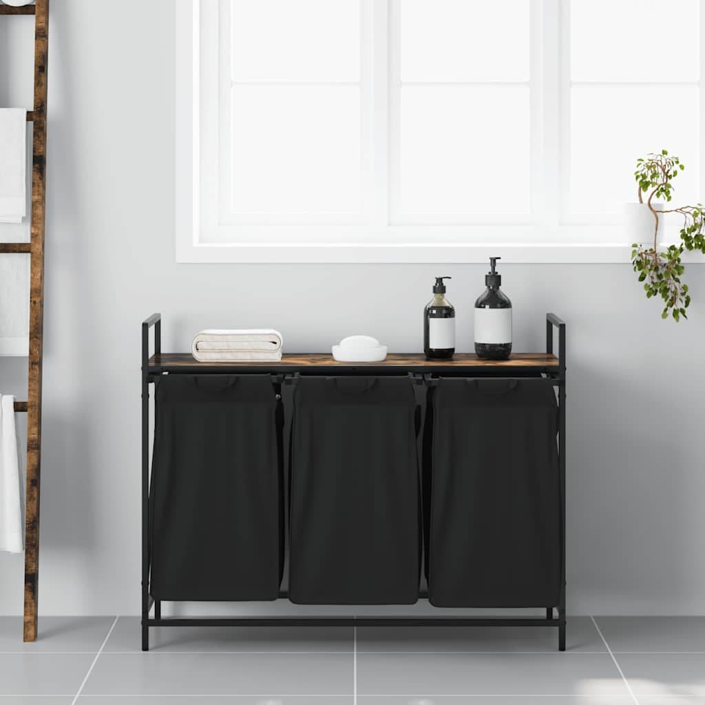 vidaXL Wäschekorb 3 Fächer mit Ablage Räuchereiche