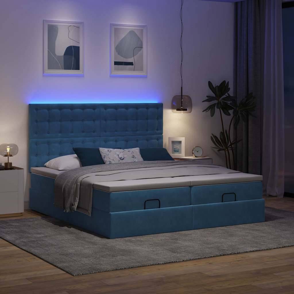vidaXL Ottoman-Bett mit Matratzen & LEDs Dunkelblau 160x200 cm Samt