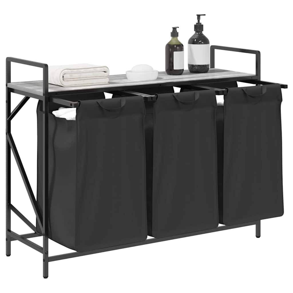 vidaXL Wäschekorb 3 Fächer mit Ablage Grau Sonoma