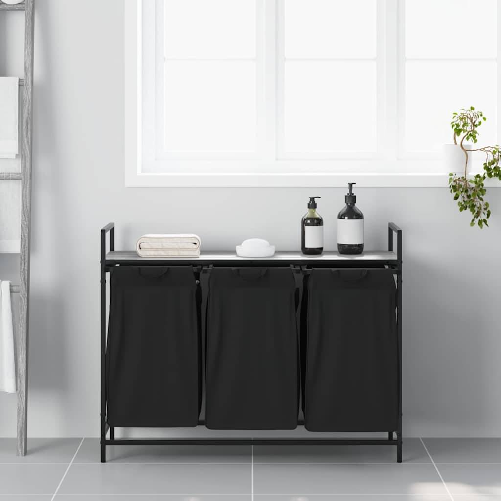 vidaXL Wäschekorb 3 Fächer mit Ablage Grau Sonoma