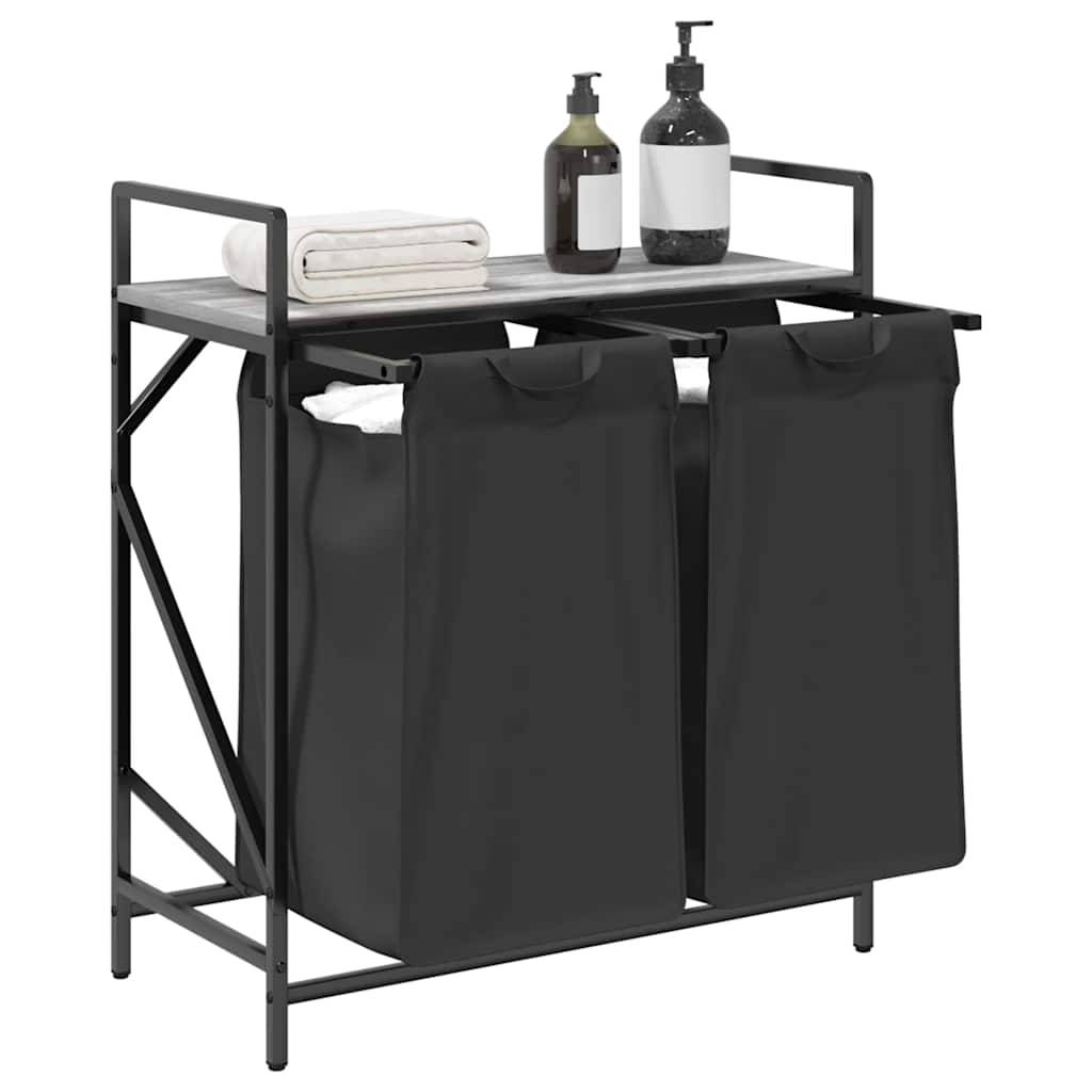 vidaXL Wäschekorb 2 Fächer mit Ablage Grau Sonoma