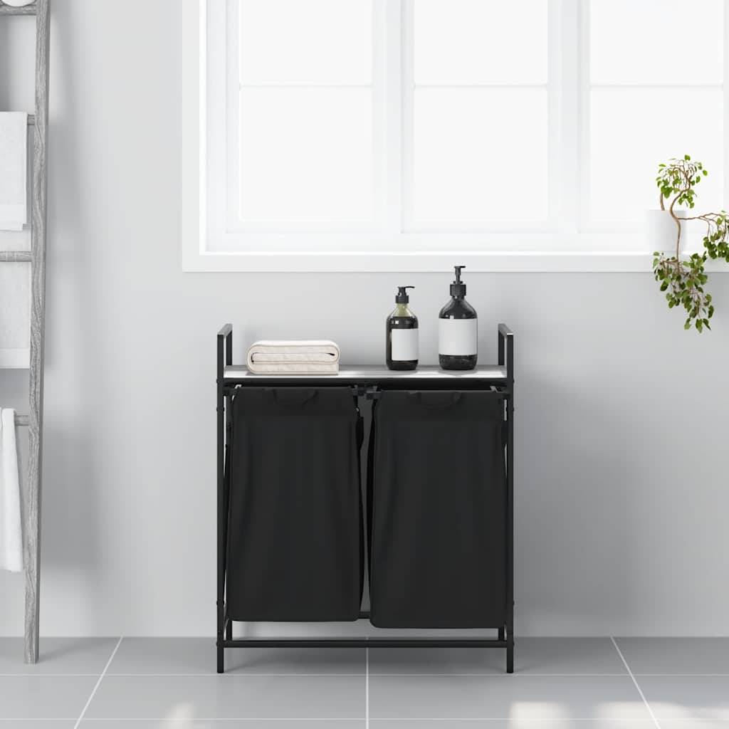 vidaXL Wäschekorb 2 Fächer mit Ablage Grau Sonoma