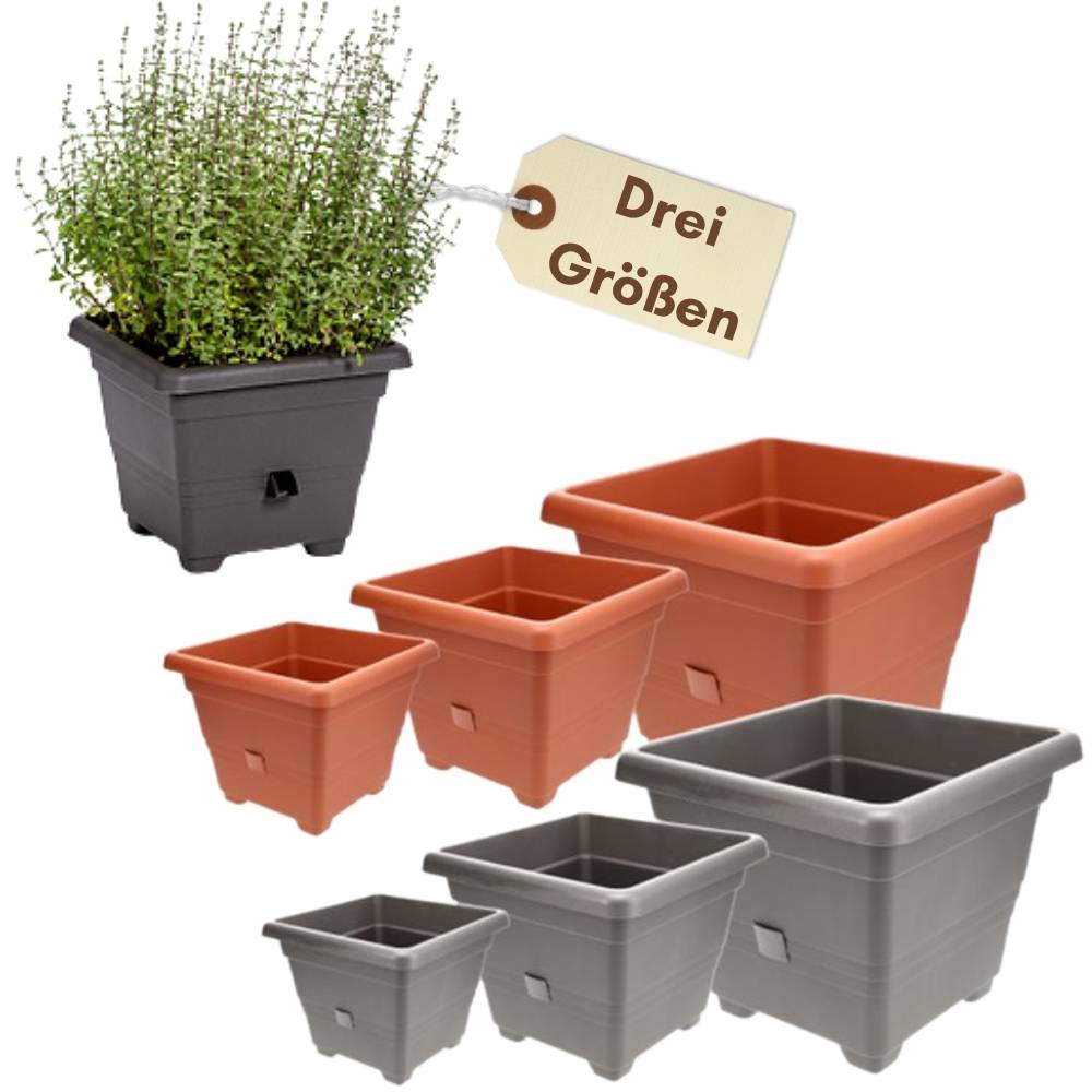 Pflanzkübel Rechteckig Pflanzkübel Groß Außen Blumenkübel Outdoor Pflanztopf Pflanzkasten Blumentopf Wasserspeicher 25x25 cm anthrazit