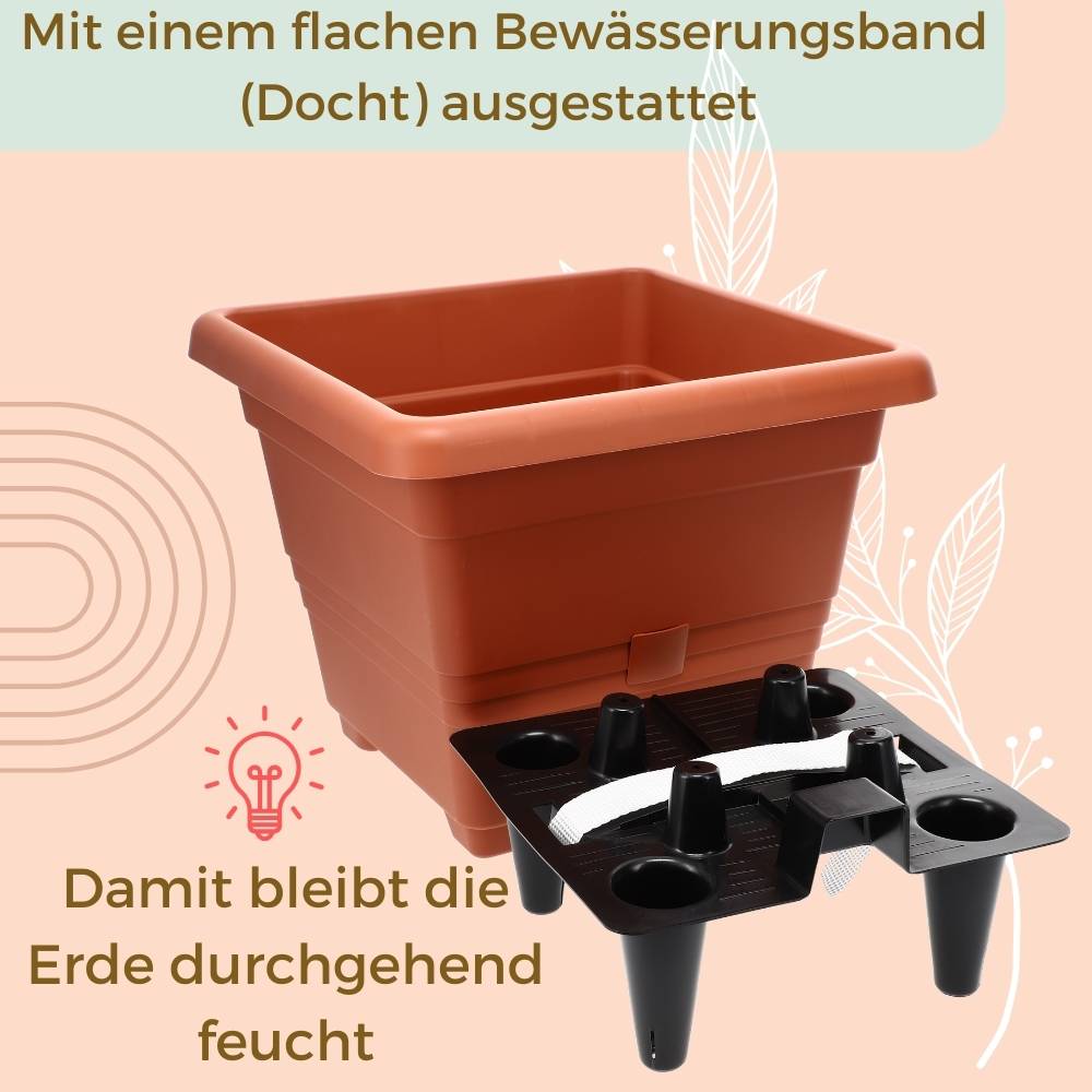 Pflanzkübel Rechteckig Pflanzkübel Groß Außen Blumenkübel Outdoor Pflanztopf Pflanzkasten Blumentopf Wasserspeicher 40x40 cm terrakotta