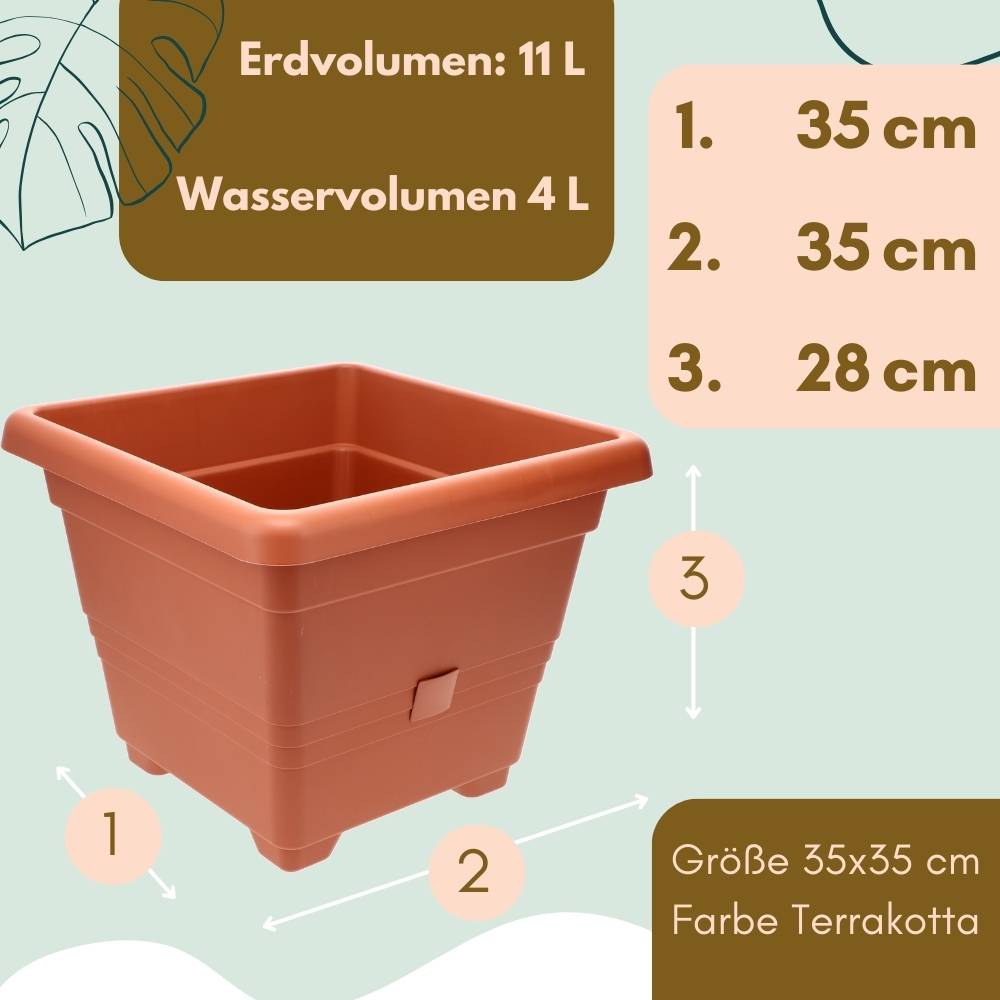 Pflanzkübel Rechteckig Pflanzkübel Groß Außen Blumenkübel Outdoor Pflanztopf Pflanzkasten Blumentopf Wasserspeicher 35x35 cm terrakotta