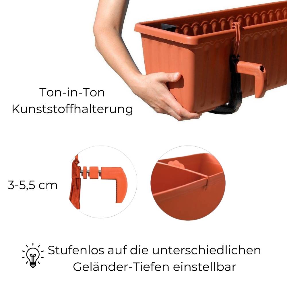Blumenkasten Fensterbank Außen Blumenkasten Balkongeländer Balkonkasten mit Wasserspeicher Metall Halterung Pflanzkasten Outdoor Kunststoffhalterung