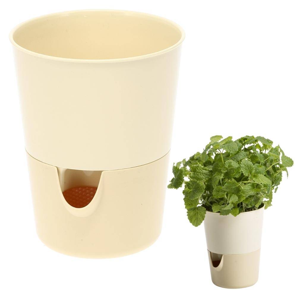 Kräutertopf mit Bewässerungssystem Kräutergarten Küche Balkon Fensterbank Selbstbewässernd Glänzend Kräuterbeet Kräuter Blumen Topf hell + dun