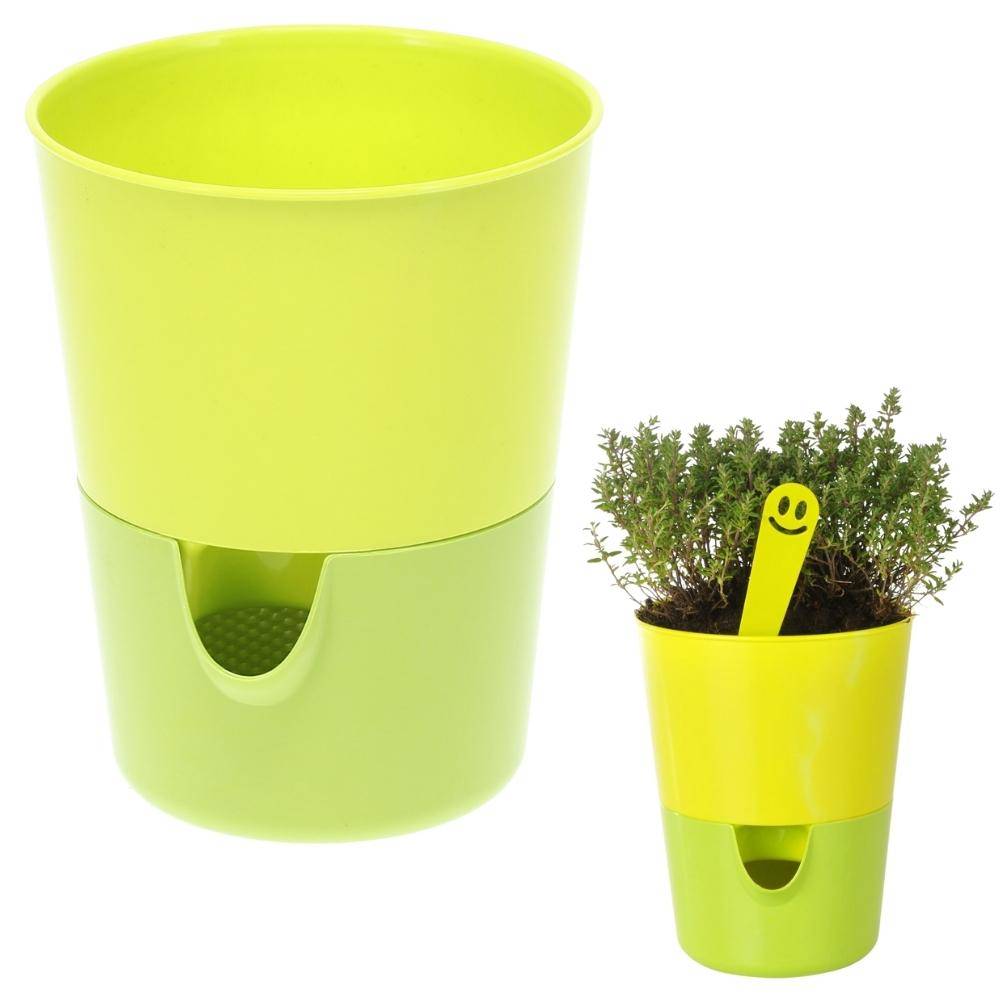 Kräutertopf mit Bewässerungssystem Kräutergarten Küche Balkon Fensterbank Selbstbewässernd Glänzend Kräuterbeet Kräuter Blumen Topf gelb + gr?