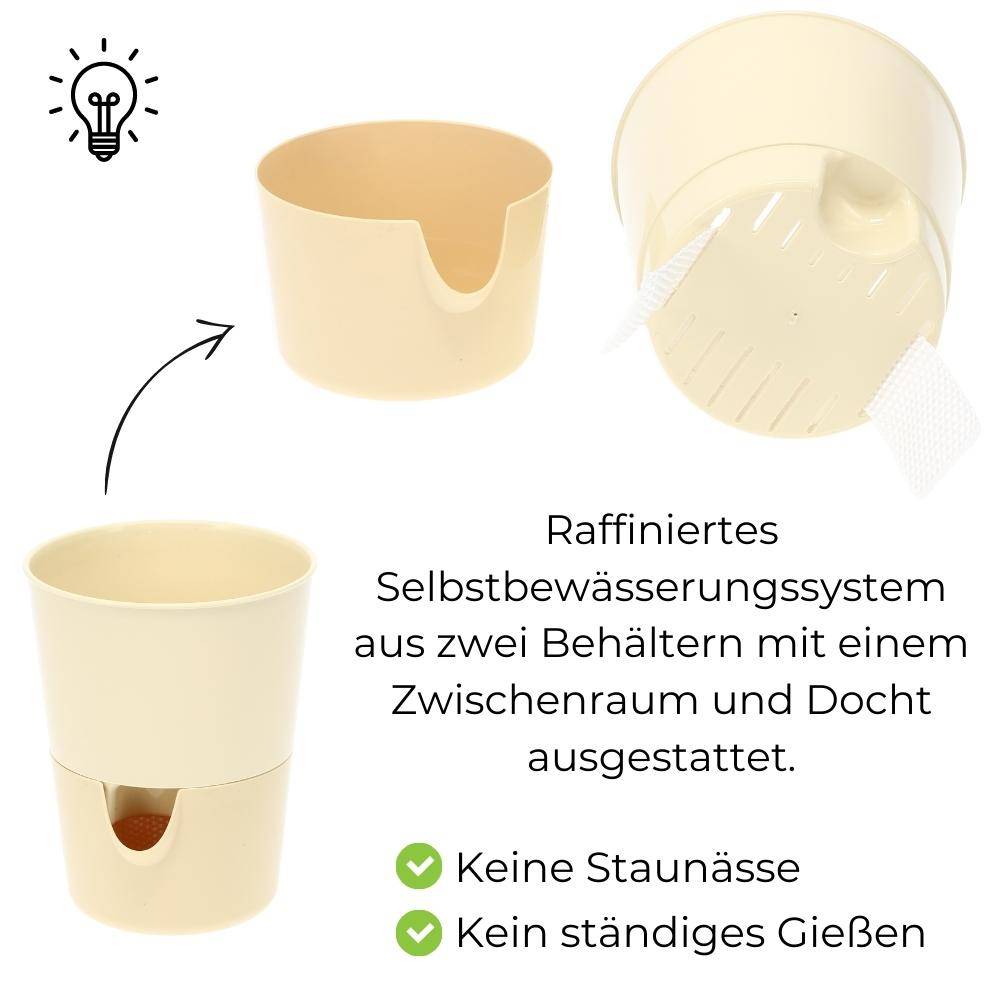 Kräutertopf mit Bewässerungssystem Kräutergarten Küche Balkon Fensterbank Selbstbewässernd Glänzend Kräuterbeet Kräuter Blumen Topf gelb + gr?