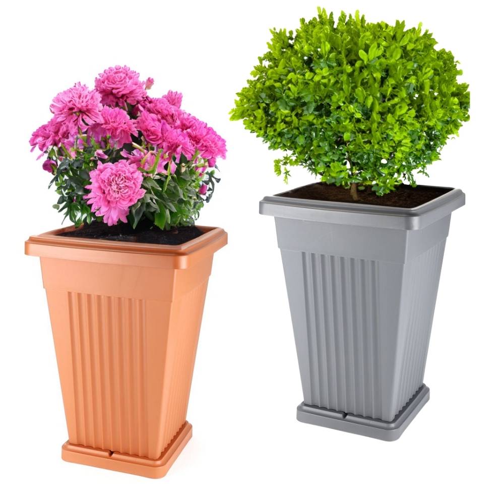 Pflanzkübel Groß Pflanzkübel Außen Blumenkübel Pyramide Übertopf groß Outdoor Pflanztopf Pflanzkasten Blumentopf mit Untersetzer Rechteckig 60