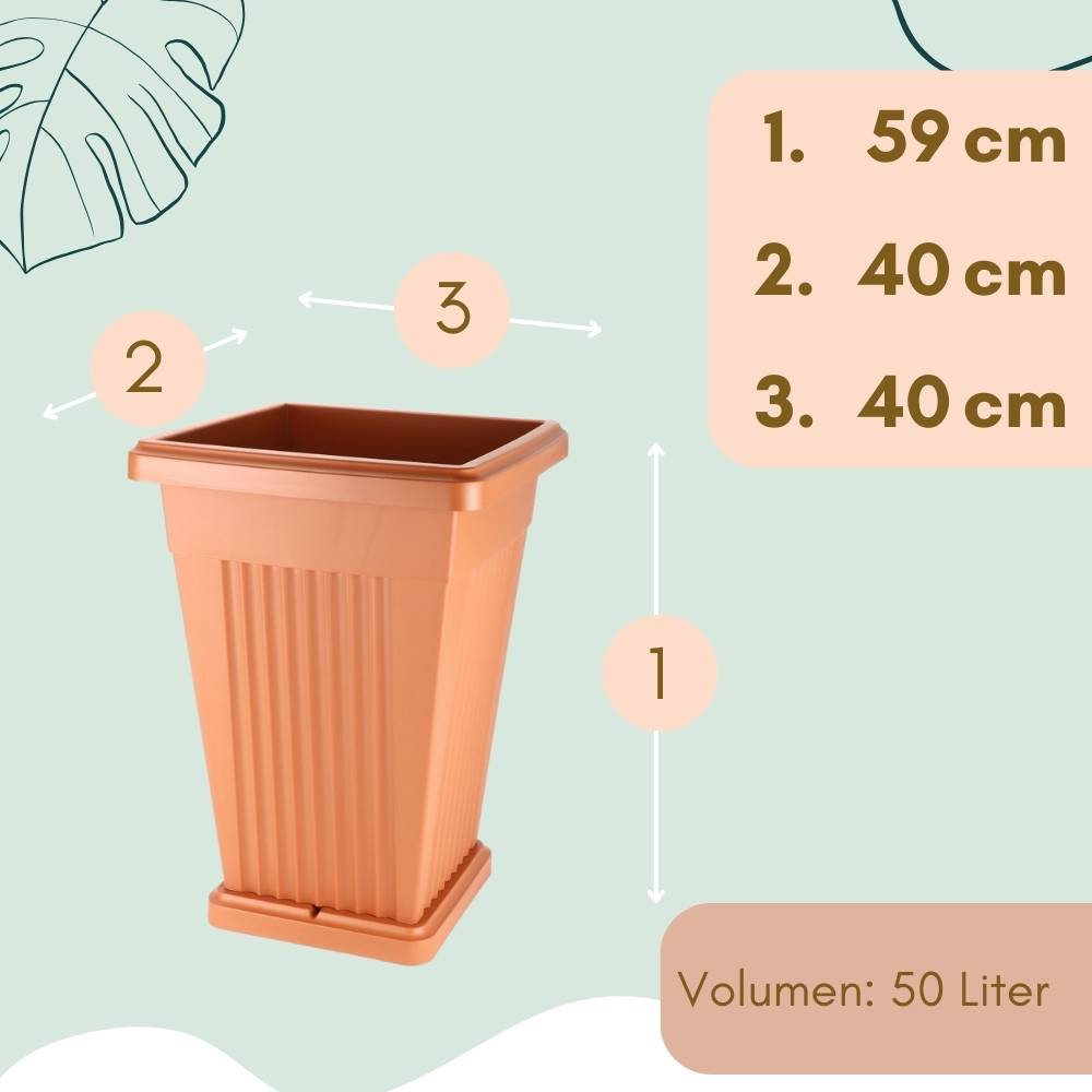 Pflanzkübel Groß Pflanzkübel Außen Blumenkübel Pyramide Übertopf groß Outdoor Pflanztopf Pflanzkasten Blumentopf mit Untersetzer Rechteckig 60