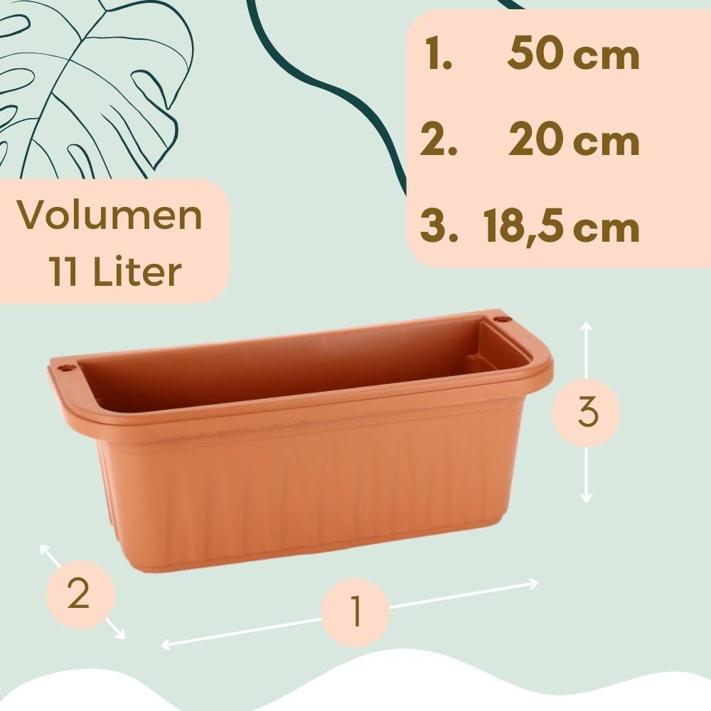 Blumenkasten Balkongeländer Balkon Blumenkasten Balkonkasten mit Halterung Balkonkasten Geländerkasten Balkonkasten mit Wasserspeicher terracotta 50
