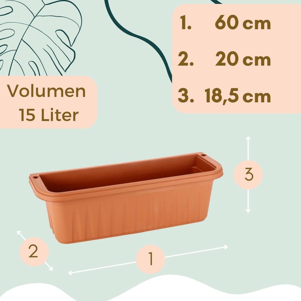 Blumenkasten Balkongeländer Balkon Blumenkasten Balkonkasten mit Halterung Balkonkasten Geländerkasten Balkonkasten mit Wasserspeicher terracotta 60