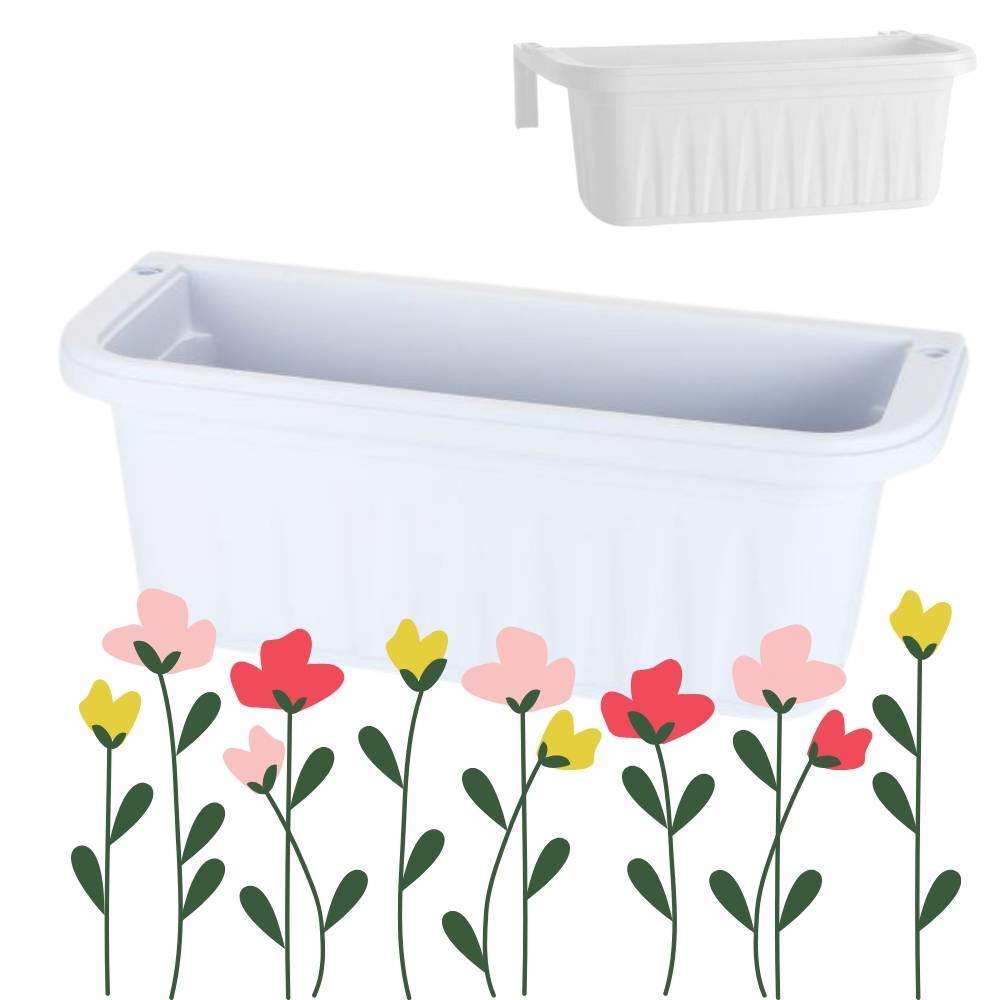 Blumenkasten Balkongeländer Balkon Blumenkasten Balkonkasten mit Halterung Balkonkasten Geländerkasten Balkonkasten mit Wasserspeicher weiß 50 cm