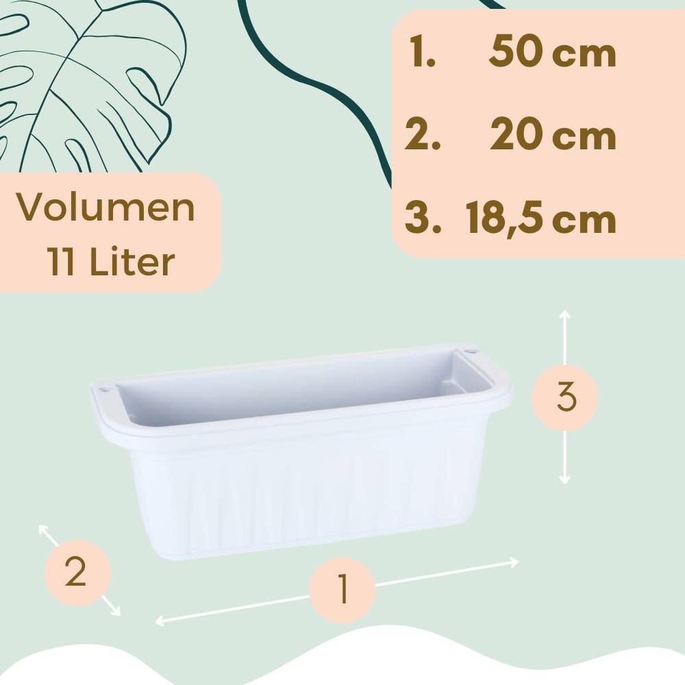 Blumenkasten Balkongeländer Balkon Blumenkasten Balkonkasten mit Halterung Balkonkasten Geländerkasten Balkonkasten mit Wasserspeicher weiß 50 cm