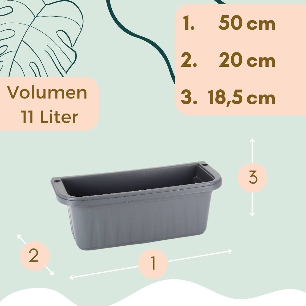 Blumenkasten Balkongeländer Balkon Blumenkasten Balkonkasten mit Halterung Balkonkasten Geländerkasten Balkonkasten mit Wasserspeicher grau 50 cm