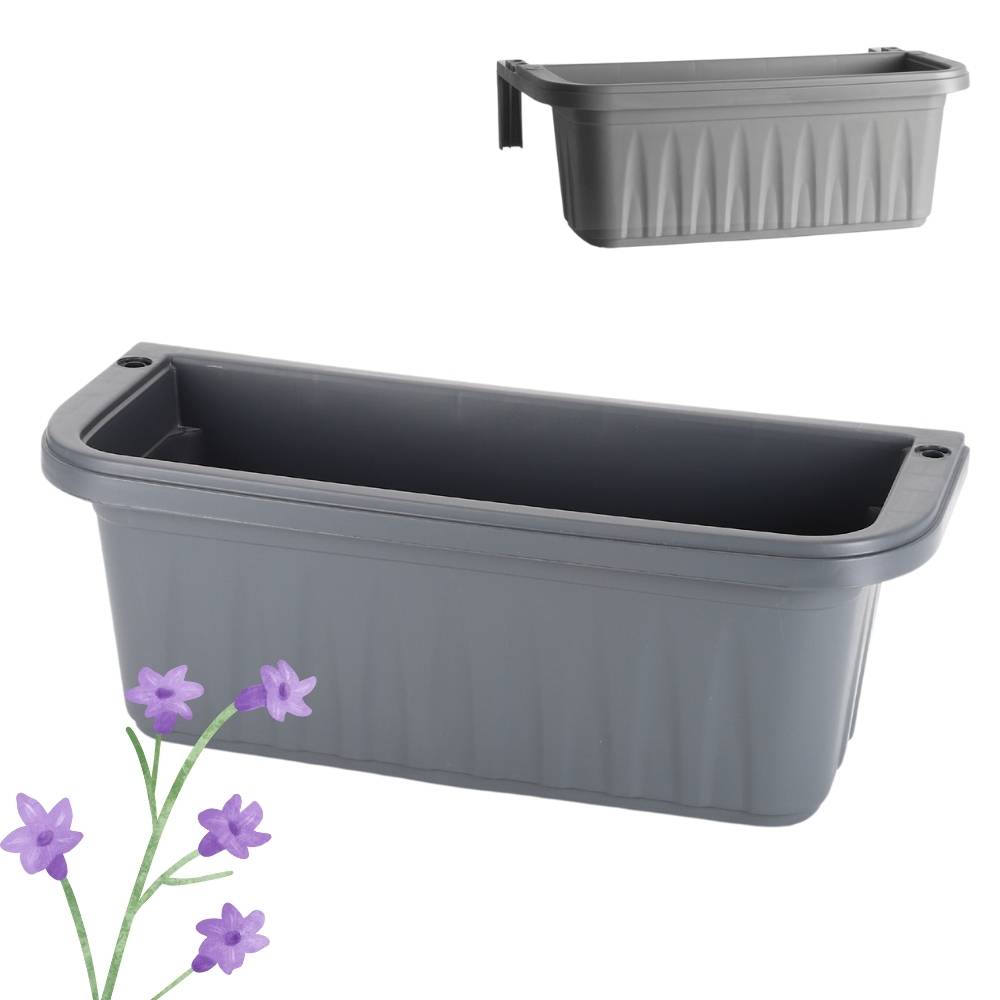 Blumenkasten Balkongeländer Balkon Blumenkasten Balkonkasten mit Halterung Balkonkasten Geländerkasten Balkonkasten mit Wasserspeicher grau 50 cm