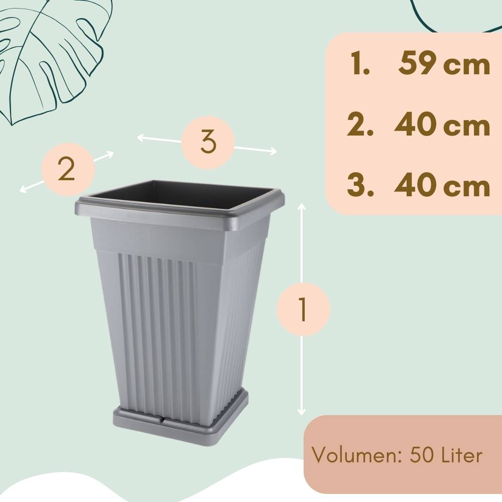 Pflanzkübel Groß Pflanzkübel Außen Blumenkübel Pyramide Übertopf groß Outdoor Pflanztopf Pflanzkasten Blumentopf mit Untersetzer Rechteckig 60