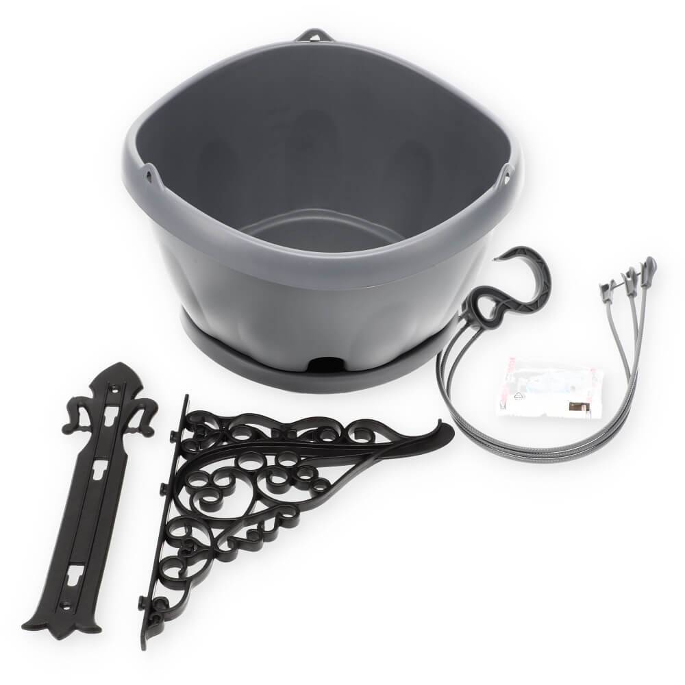 Blumenampel inkl. Kette und Wandhalterung grau