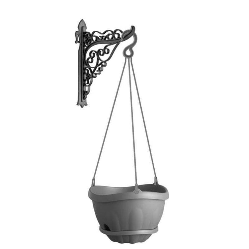 Blumenampel inkl. Kette und Wandhalterung grau