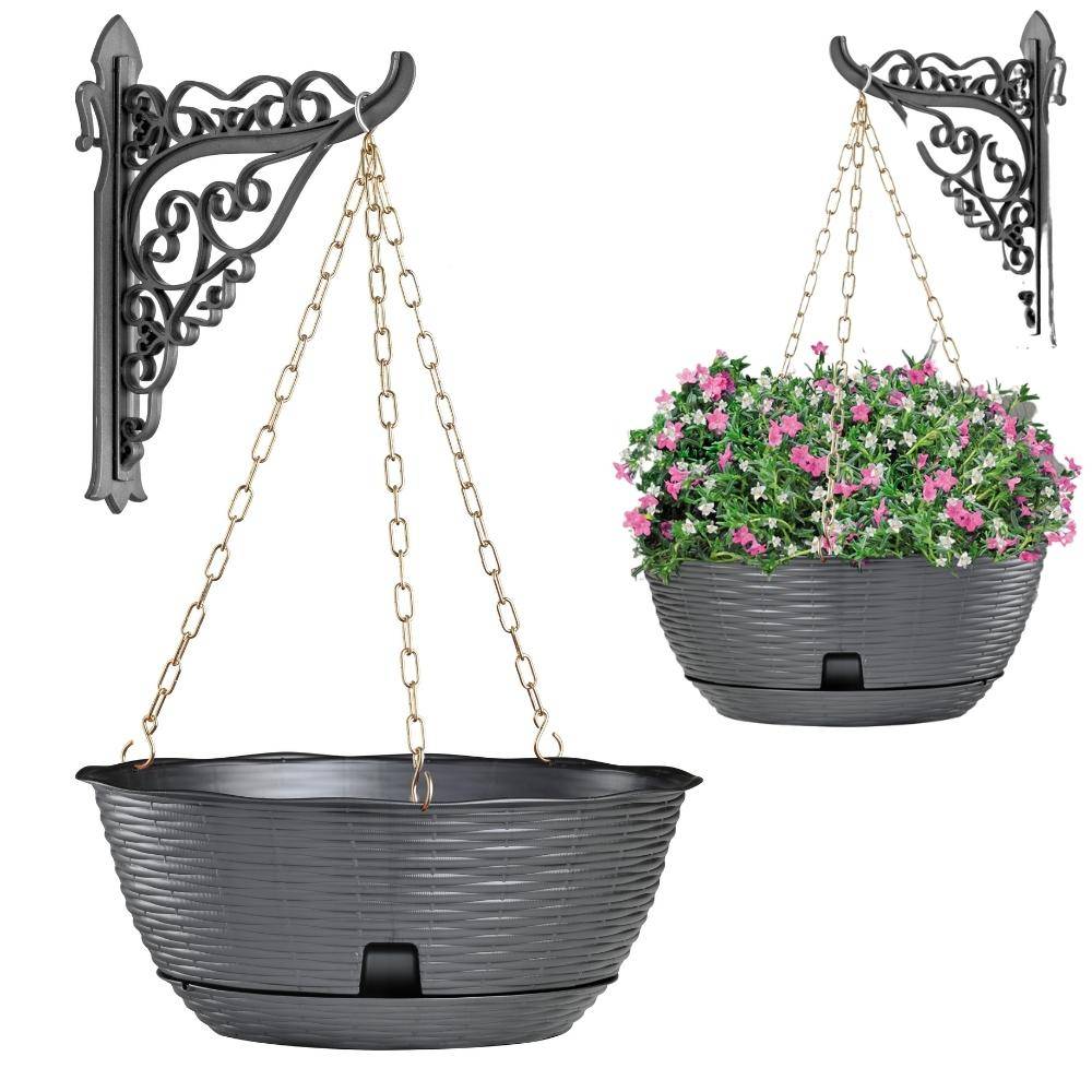 Blumenampel inkl. Kette und Wandhalterung anthrazit