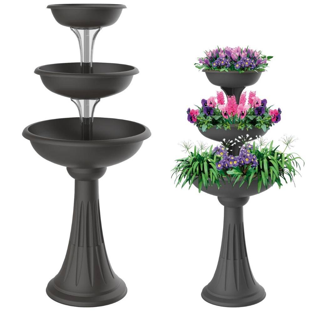 Blumenständer mit 3 Pflanzschalen grau