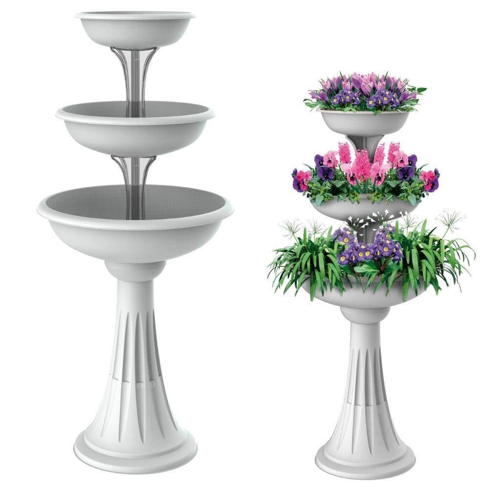 Blumenständer mit 3 Pflanzschalen weiß