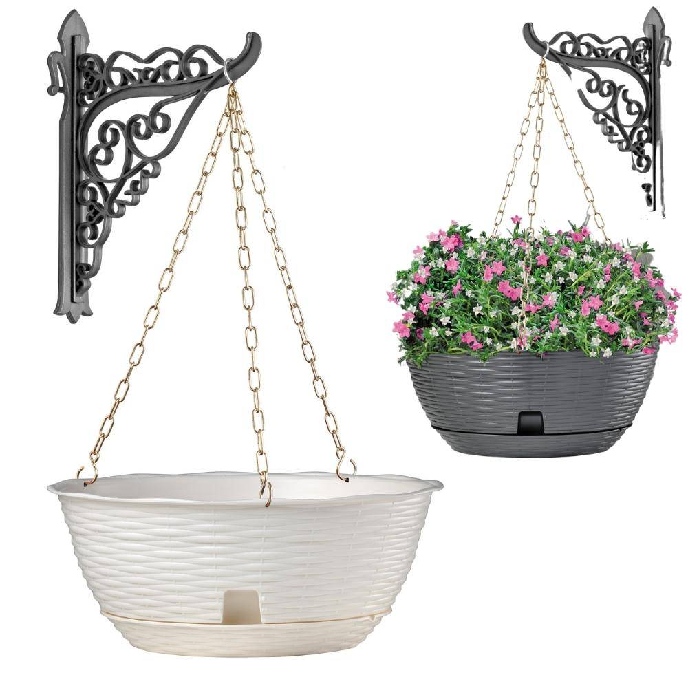 Blumenampel inkl. Kette und Wandhalterung weiß