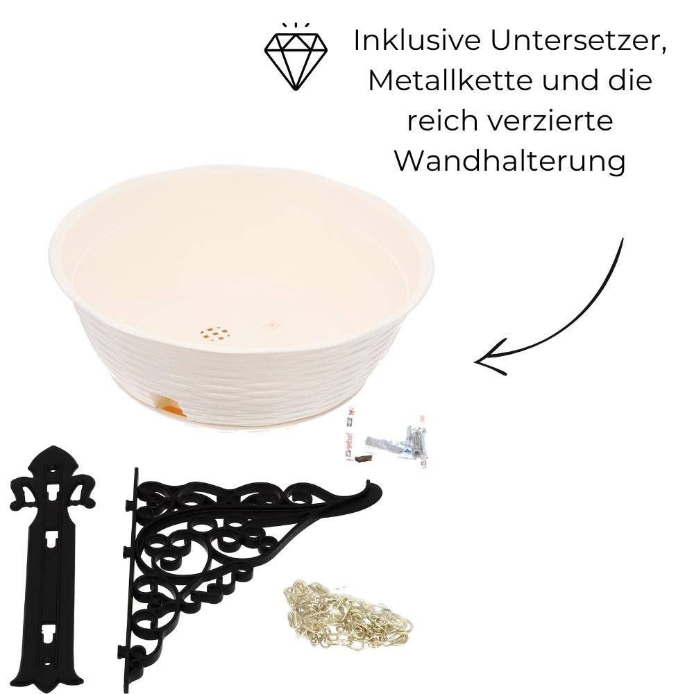 Blumenampel inkl. Kette und Wandhalterung weiß