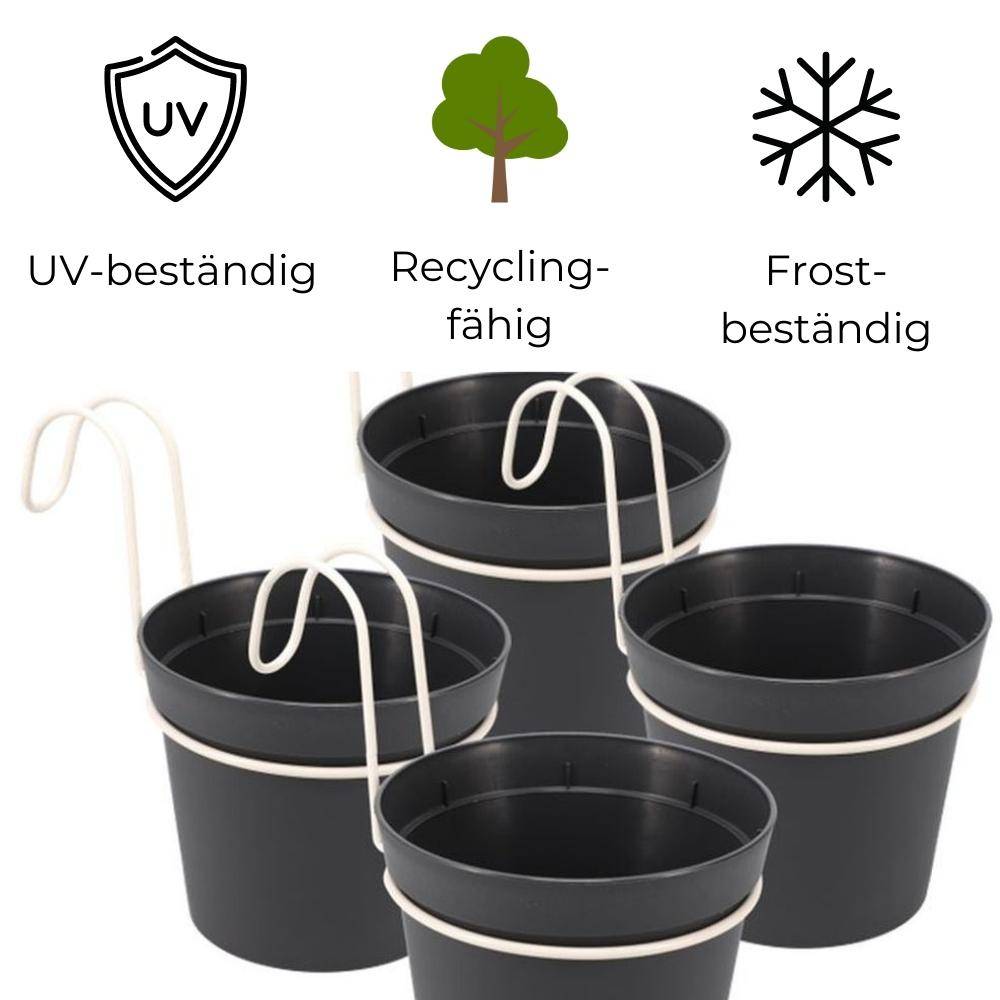 4 x Hängetopf Blumentopf Pflanztopf Set mit Haken Halterung Hängeblumentopf Wand