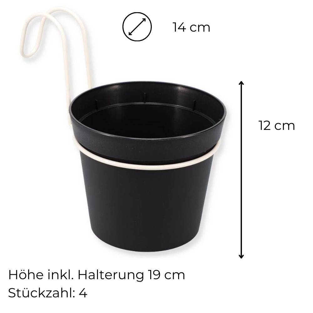 4 x Hängetopf Blumentopf Pflanztopf Set mit Haken Halterung Hängeblumentopf Wand