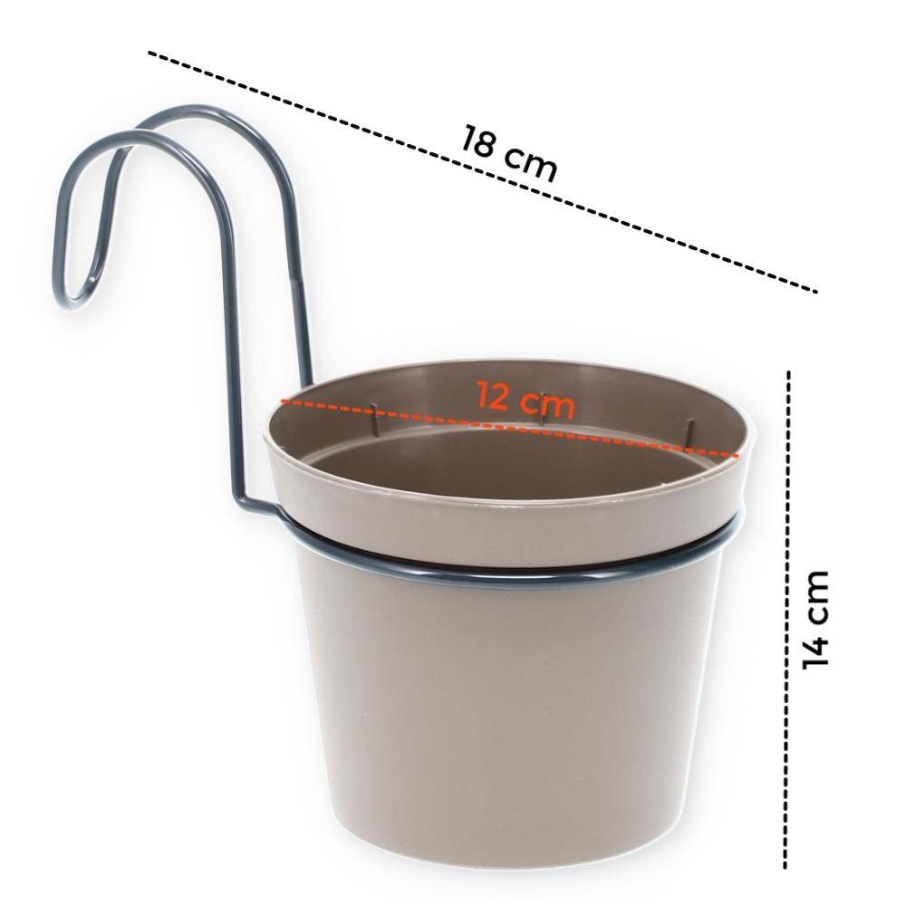 5 x Hängetopf Blumentopf Pflanztopf Set mit Halterung Metall Wandhalterung Haken Aufhängung innen außen Pflanzenhänger Kunststoff