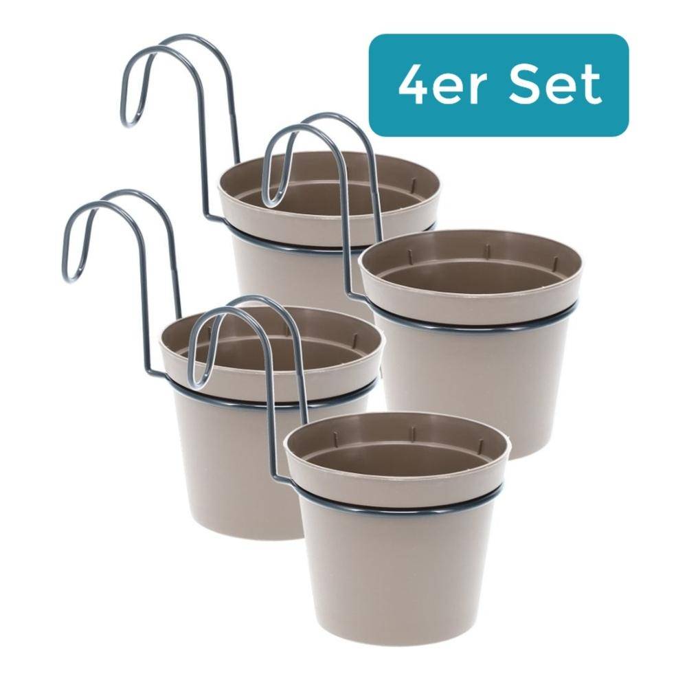 4 x Hängetopf Blumentopf Pflanztopf Set mit Halterung Metall Wandhalterung Haken Aufhängung innen außen Pflanzenhänger Kunststoff