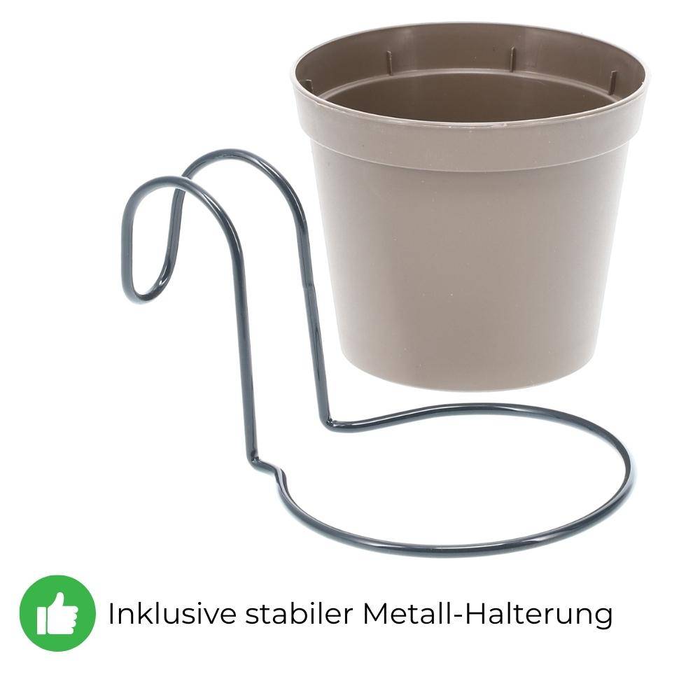 4 x Hängetopf Blumentopf Pflanztopf Set mit Halterung Metall Wandhalterung Haken Aufhängung innen außen Pflanzenhänger Kunststoff