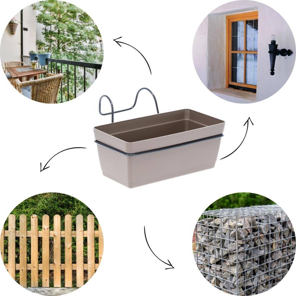 3 x Hängekasten Blumenkasten Pflanzkasten Set mit Halterung Metall Wandhalterung Haken Aufhängung innen außen Pflanzenhänger Kunststoff