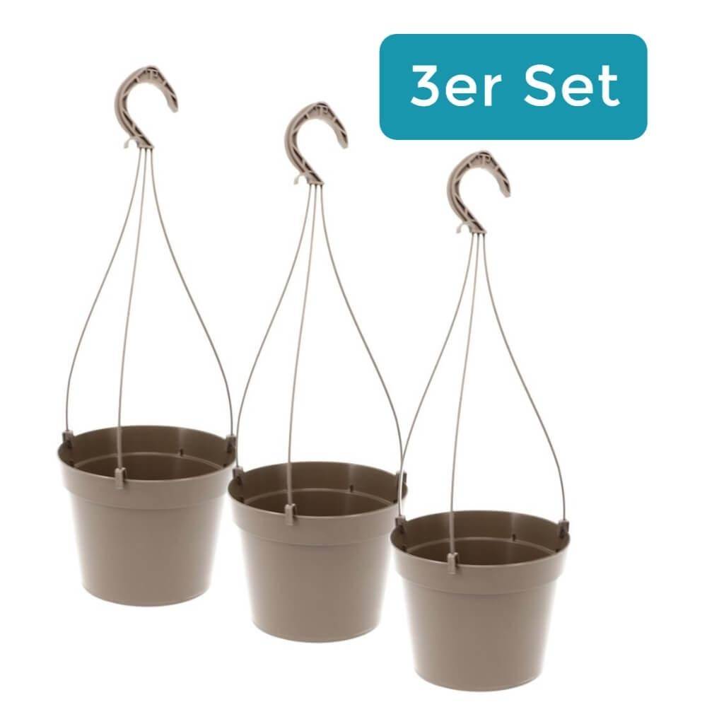 3 x Blumenampel Hängeampel Blumen Outdoor innen außen Pflanzenhänger Kunststoff Modern Hängeblumentopf Pflanztopf Set Aufhängung